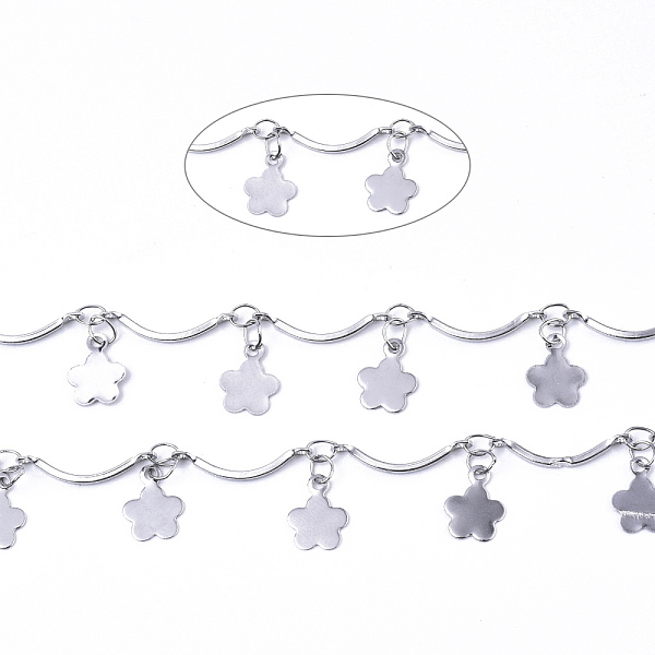 PandaHall 304 Stainless Steel Curved Bar Link Chains, Scalloped Bar Chain, with Flower Charms, Soldered, Stainless Steel Color, Link... 
PandaHall 304 Stainless Steel Curved Bar Link Chains, Scalloped Bar Chain, with Flower Charms, Soldered, Stainless Steel Color, Link...