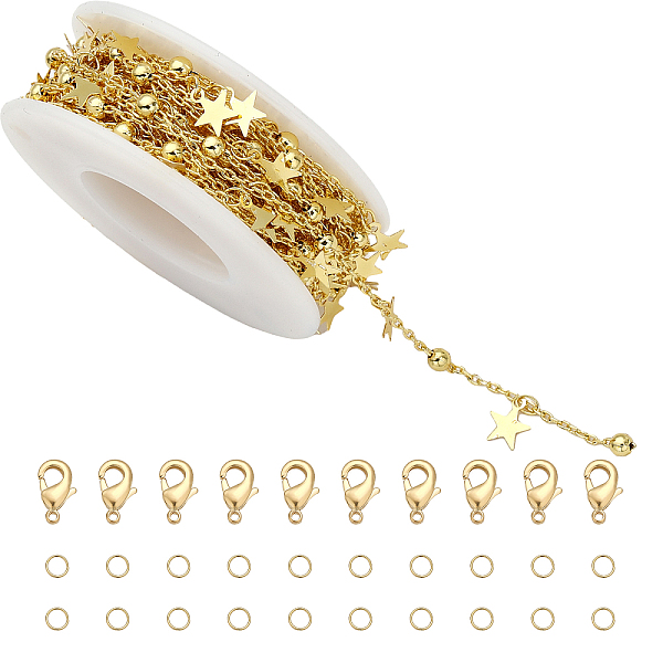 PandaHall CHGCRAFT 16.4Feet Brass Star Beaded Link Chain Real 18k Gold Plated Link Chain Handmade Star Curb Chain Bulk with 20Pcs Open Jump...
PandaHall CHGCRAFT 16.4Feet Brass Star Beaded Link Chain Real 18k Gold Plated Link Chain Handmade Star Curb Chain Bulk with 20Pcs Open Jump...