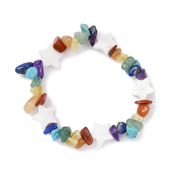 PandaHall Natural & Synthetic Mixed Gemstone Chips & Shell Beaded Stretch Bracelet, Star, Wide: 12mm, Inner Diameter: 1-3/4 inch(4.45cm)..., White
PandaHall Natural & Synthetic Mixed Gemstone Chips & Shell Beaded Stretch Bracelet, Star, Wide: 12mm, Inner Diameter: 1-3/4 inch(4.45cm)..., White