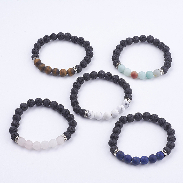 PandaHall Natural Lava Rock and Gemstone Stretch Bracelets, with Alloy Beads, Burlap Bags, Round, 2 inch(52mm) Mixed Stone
PandaHall Natural Lava Rock and Gemstone Stretch Bracelets, with Alloy Beads, Burlap Bags, Round, 2 inch(52mm) Mixed Stone