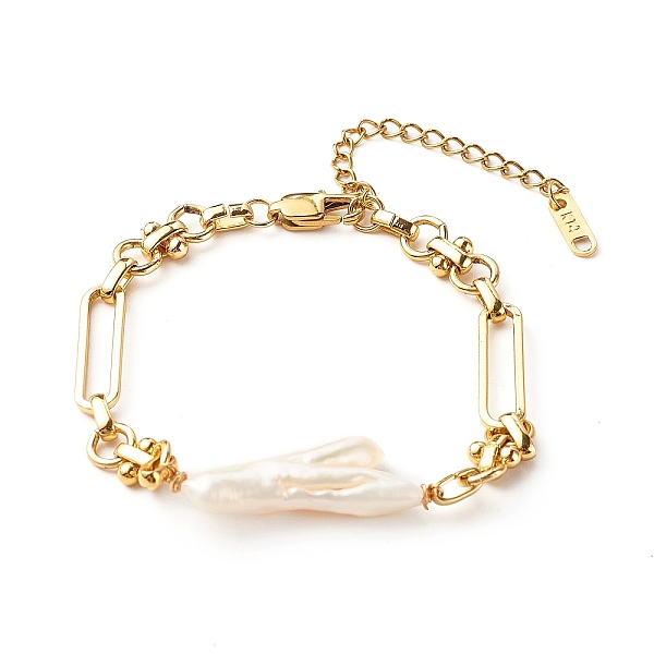 PandaHall Natural Pearl Link Bracelets, with Brass Links Chain and 304 Stainless Steel Findings, Golden, 7-1/4 inch(18.5cm) Brass
PandaHall Natural Pearl Link Bracelets, with Brass Links Chain and 304 Stainless Steel Findings, Golden, 7-1/4 inch(18.5cm) Brass