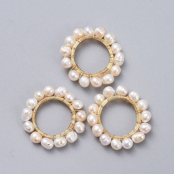 PandaHall Natural Cultured Freshwater Pearl Pendants, Wire Wrapped Pendants, with Brass Wire, Ring, Golden, 29~30mm Pearl Ring White
PandaHall Natural Cultured Freshwater Pearl Pendants, Wire Wrapped Pendants, with Brass Wire, Ring, Golden, 29~30mm Pearl Ring White