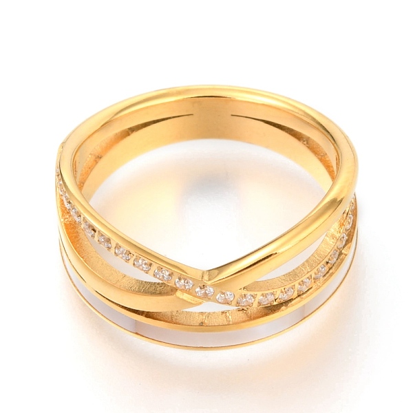 PandaHall 304 Stainless Steel Criss Cross Rings, with Rhinestone, Golden, US Size 7, Inner Diameter: 17mm Stainless Steel+Rhinestone
PandaHall 304 Stainless Steel Criss Cross Rings, with Rhinestone, Golden, US Size 7, Inner Diameter: 17mm Stainless Steel+Rhinestone
