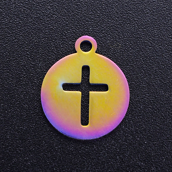 PandaHall Ion Plating(IP) 201 Stainless Steel Charms, Flat Round with Cross, Rainbow Color, 14x12x1mm, Hole: 1.5mm 201 Stainless Steel Flat...
PandaHall Ion Plating(IP) 201 Stainless Steel Charms, Flat Round with Cross, Rainbow Color, 14x12x1mm, Hole: 1.5mm 201 Stainless Steel Flat...