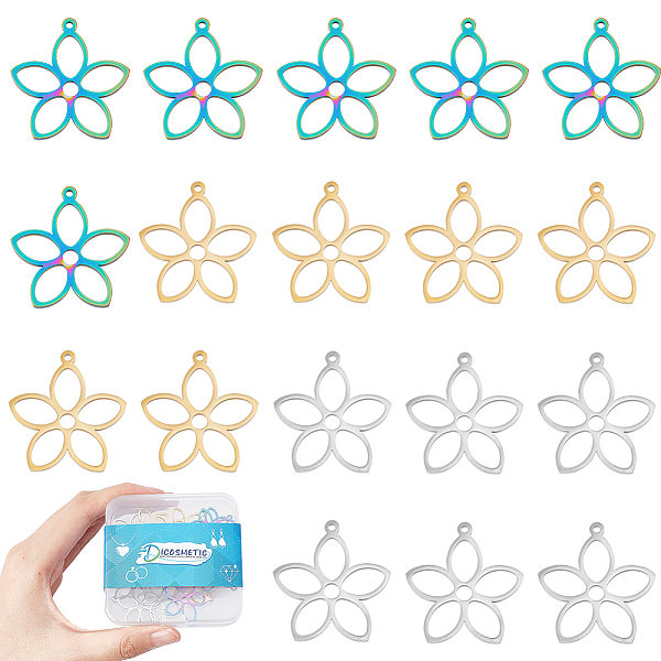 PandaHall DICOSMETIC 18Pcs 3 Colors Stainless Steel Pendants, Hollow, Flower, Mixed Color, 26x25mm, 6pcs/color Stainless Steel Flower
PandaHall DICOSMETIC 18Pcs 3 Colors Stainless Steel Pendants, Hollow, Flower, Mixed Color, 26x25mm, 6pcs/color Stainless Steel Flower