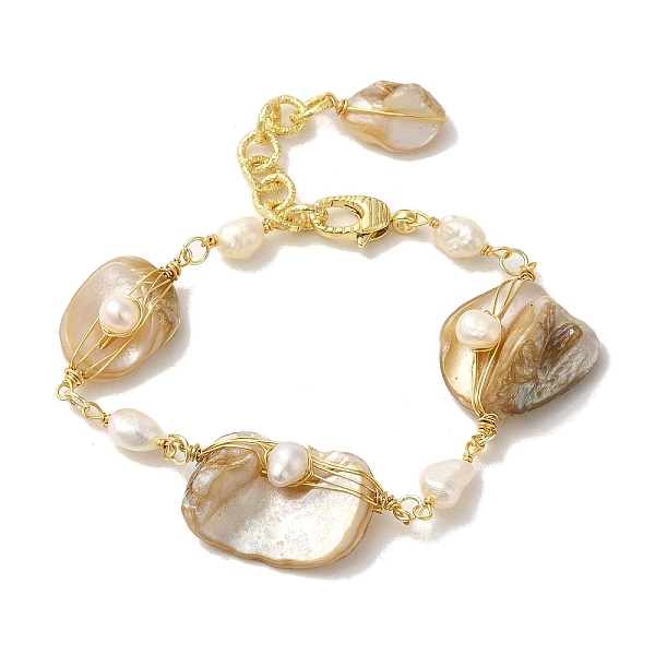 PandaHall Natural Pearl & Shell Link Bracelets, Brass Wire Wrapped Bracelet, Real 14K Gold Plated, 6-7/8 inch(17.6cm) Pearl
PandaHall Natural Pearl & Shell Link Bracelets, Brass Wire Wrapped Bracelet, Real 14K Gold Plated, 6-7/8 inch(17.6cm) Pearl