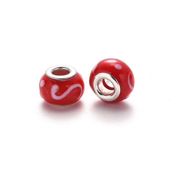 PandaHall Handmade Lampwork European Beads, Large Hole Rondelle Beads, with Platinum Tone Brass Double Cores, Red, 14~15x9~10mm, Hole: 5mm...
PandaHall Handmade Lampwork European Beads, Large Hole Rondelle Beads, with Platinum Tone Brass Double Cores, Red, 14~15x9~10mm, Hole: 5mm...