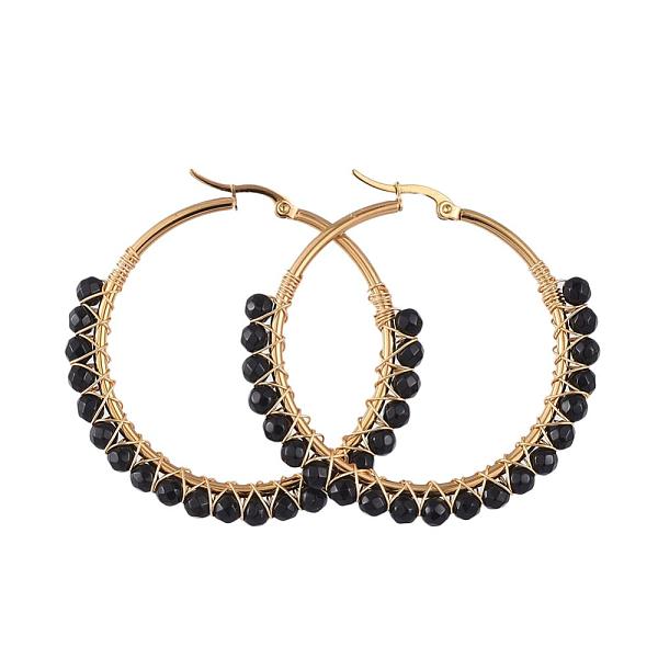 PandaHall Beaded Hoop Earrings, with Natural Black Agate Beads, Golden Plated 304 Stainless Steel Hoop Earrings, 50mm, Pin: 0.6x1mm Black...
PandaHall Beaded Hoop Earrings, with Natural Black Agate Beads, Golden Plated 304 Stainless Steel Hoop Earrings, 50mm, Pin: 0.6x1mm Black...