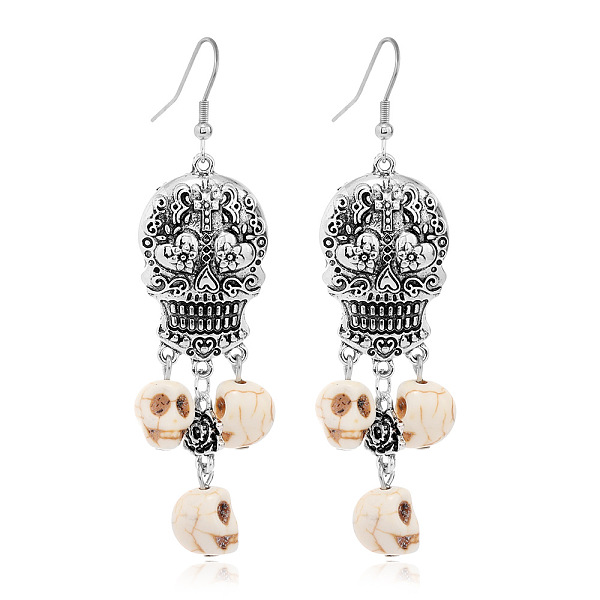PandaHall Alloy Skull Long Dangle Earrings with Synthetic Turquoise, Halloween Iron Jewelry for Women, Antique Silver, Old Lace, 80x20mm...
PandaHall Alloy Skull Long Dangle Earrings with Synthetic Turquoise, Halloween Iron Jewelry for Women, Antique Silver, Old Lace, 80x20mm...