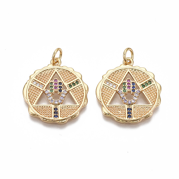 PandaHall Brass Micro Pave Cubic Zirconia Pendants, with Jump Ring, Nickel Free, Flat Round with Hamsa Hand, Colorful, Real 18K Gold Plated...
PandaHall Brass Micro Pave Cubic Zirconia Pendants, with Jump Ring, Nickel Free, Flat Round with Hamsa Hand, Colorful, Real 18K Gold Plated...