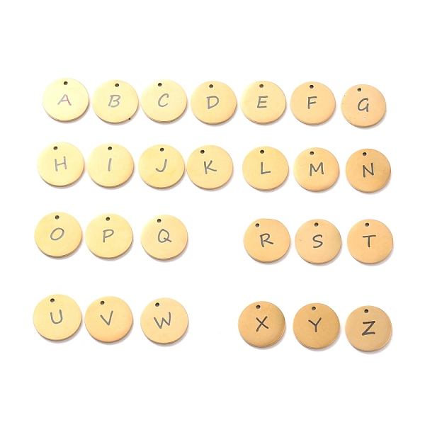 PandaHall Vacuum Plating 304 Stainless Steel Charms, Laser Cut, Flat Round with Black Letter, Golden, Letter A~Z, 15x1mm, Hole: 1.2mm...
PandaHall Vacuum Plating 304 Stainless Steel Charms, Laser Cut, Flat Round with Black Letter, Golden, Letter A~Z, 15x1mm, Hole: 1.2mm...