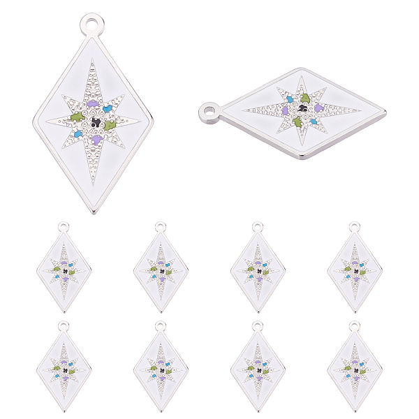 PandaHall 10Pcs 304 Stainless Steel Pendants, with Enamel, Stainless Steel Color, Rhombus with 8 Pointed Star, White, 25x14.5x1mm, Hole...
PandaHall 10Pcs 304 Stainless Steel Pendants, with Enamel, Stainless Steel Color, Rhombus with 8 Pointed Star, White, 25x14.5x1mm, Hole...
