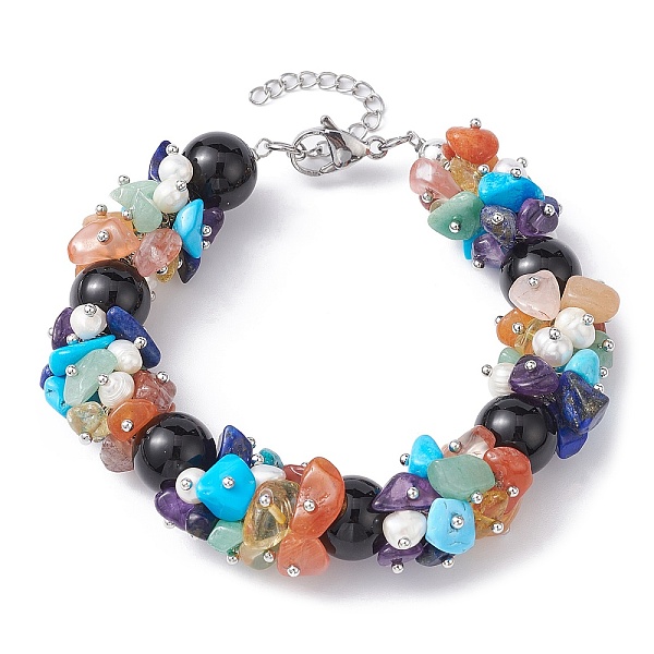 PandaHall Natural Black Onyx Round & Mixed Stone Chips & Pearl Beaded Bracelet, 7-7/8 inch(20cm) Black Onyx Chip
PandaHall Natural Black Onyx Round & Mixed Stone Chips & Pearl Beaded Bracelet, 7-7/8 inch(20cm) Black Onyx Chip