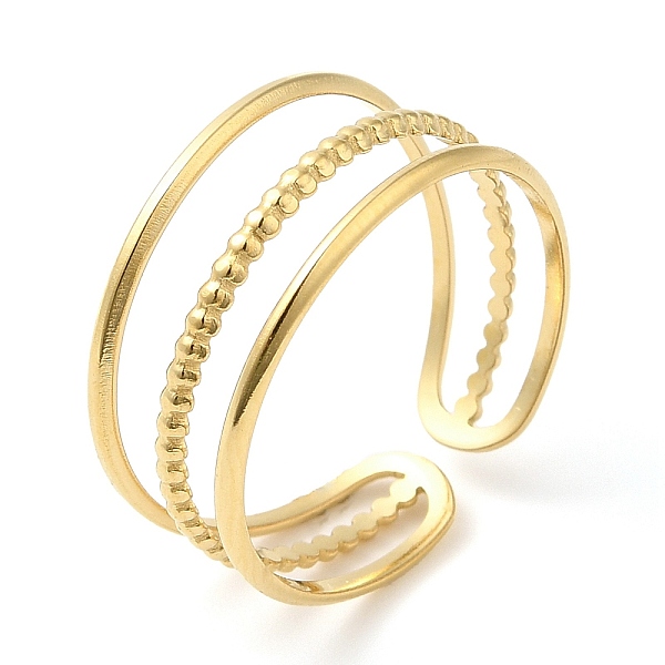 PandaHall 304 Stainless Steel Triple Line Open Cuff Ring for Women, Real 14K Gold Plated, Inner Diameter: 17mm 304 Stainless Steel
PandaHall 304 Stainless Steel Triple Line Open Cuff Ring for Women, Real 14K Gold Plated, Inner Diameter: 17mm 304 Stainless Steel