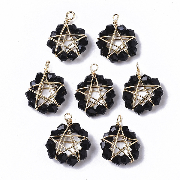 PandaHall Glass Pendants, Wire Wrapped Pendants, with Real 18K Gold Plated Brass Wires, Nickel Free, Star, Black, 15.5x13x6mm, Hole: 1.6mm...
PandaHall Glass Pendants, Wire Wrapped Pendants, with Real 18K Gold Plated Brass Wires, Nickel Free, Star, Black, 15.5x13x6mm, Hole: 1.6mm...