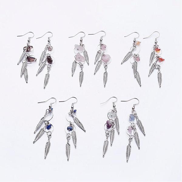 PandaHall Tibetan Style Alloy Dangle Earrings, with Gemstone, Brass Linking Rings and Earring Hooks, Leaf, 76mm, Pin: 0.7mm Mixed Stone..., Multicolor
PandaHall Tibetan Style Alloy Dangle Earrings, with Gemstone, Brass Linking Rings and Earring Hooks, Leaf, 76mm, Pin: 0.7mm Mixed Stone..., Multicolor