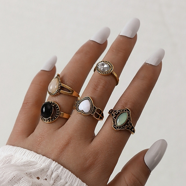 PandaHall 5Pcs 5 Style Opal & Natural Obsidian & Glass Finger Rings Set, Oval & Heart & Teardrop Alloy Stackable Rings for Women, Antique...
PandaHall 5Pcs 5 Style Opal & Natural Obsidian & Glass Finger Rings Set, Oval & Heart & Teardrop Alloy Stackable Rings for Women, Antique...
