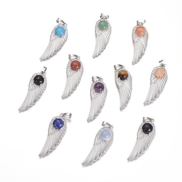 PandaHall Natural & Synthetic Mixed Gemstone Pendants, with Platinum Tone Brass Findings, Wing, 47x16x7.5mm, Hole: 7x5mm Mixed Stone Wing
PandaHall Natural & Synthetic Mixed Gemstone Pendants, with Platinum Tone Brass Findings, Wing, 47x16x7.5mm, Hole: 7x5mm Mixed Stone Wing