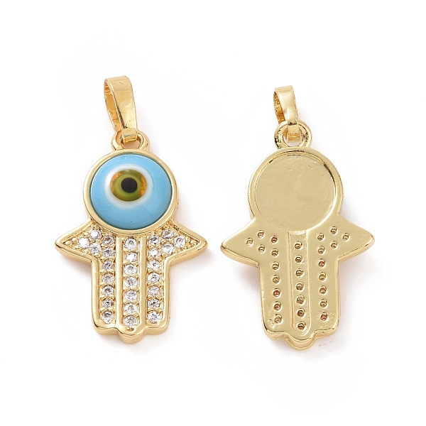 PandaHall Brass Micro Pave Cubic Zirconia Pendants, with Handmade Evil Eye Lampwork, Hamsa Hand Charm, Real 18K Gold Plated, Light Sky Blue...
PandaHall Brass Micro Pave Cubic Zirconia Pendants, with Handmade Evil Eye Lampwork, Hamsa Hand Charm, Real 18K Gold Plated, Light Sky Blue...