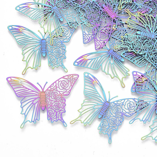 PandaHall Ion Plating(IP) 201 Stainless Steel Filigree Pendants, Etched Metal Embellishments, Butterfly, Rainbow Color, 31x40x0.3mm, Hole...
PandaHall Ion Plating(IP) 201 Stainless Steel Filigree Pendants, Etched Metal Embellishments, Butterfly, Rainbow Color, 31x40x0.3mm, Hole...
