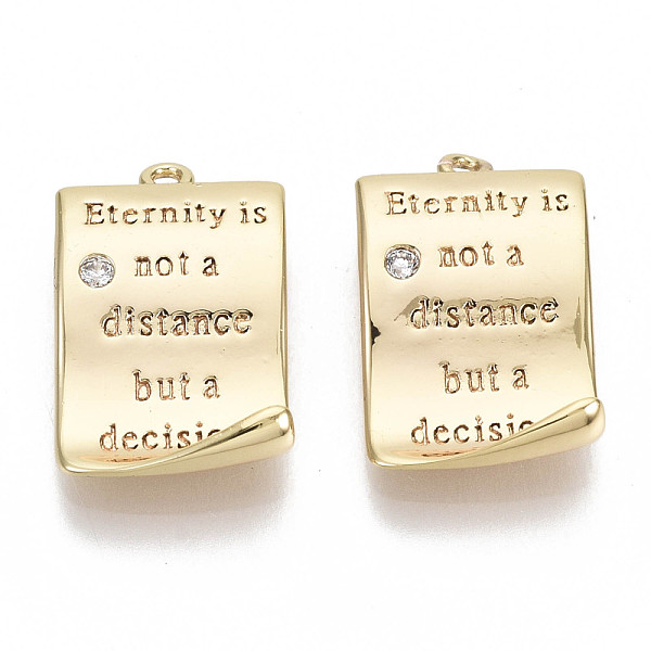 PandaHall Brass Micro Pave Clear Cubic Zirconia Quote Pendants, Rectangle with Word, Nickel Free, Real 18K Gold Plated, 15.5x10x3.5mm, Hole...
PandaHall Brass Micro Pave Clear Cubic Zirconia Quote Pendants, Rectangle with Word, Nickel Free, Real 18K Gold Plated, 15.5x10x3.5mm, Hole...