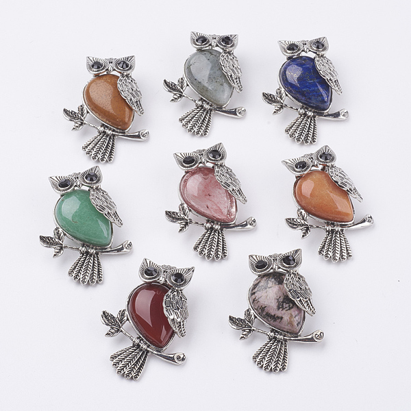 PandaHall Natural & Synthetic Mixed Stone Pendants, with Alloy Finding, Owl, Antique Silver, 46.5x35.5x11.5mm, Hole: 6x8.5mm Mixed Stone Owl
PandaHall Natural & Synthetic Mixed Stone Pendants, with Alloy Finding, Owl, Antique Silver, 46.5x35.5x11.5mm, Hole: 6x8.5mm Mixed Stone Owl