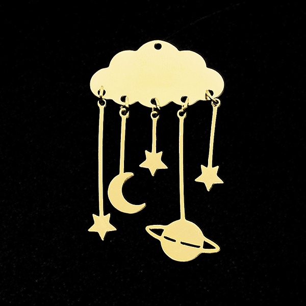 PandaHall 201 Stainless Steel Pendants, Laser Cut, Cloud with Moon, Star & Planet, Golden, 49x27.5mm, Hole: 1.5mm 201 Stainless Steel Cloud
PandaHall 201 Stainless Steel Pendants, Laser Cut, Cloud with Moon, Star & Planet, Golden, 49x27.5mm, Hole: 1.5mm 201 Stainless Steel Cloud
