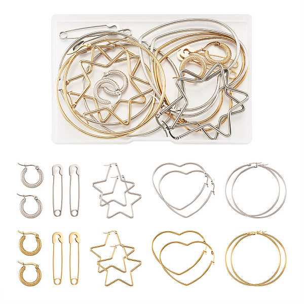 PandaHall 201 Stainless Steel Hoop Earrings Sets, Hypoallergenic Earrings, Mixed Shapes, Golden & Stainless Steel Color, 10pairs/box 201...
PandaHall 201 Stainless Steel Hoop Earrings Sets, Hypoallergenic Earrings, Mixed Shapes, Golden & Stainless Steel Color, 10pairs/box 201...