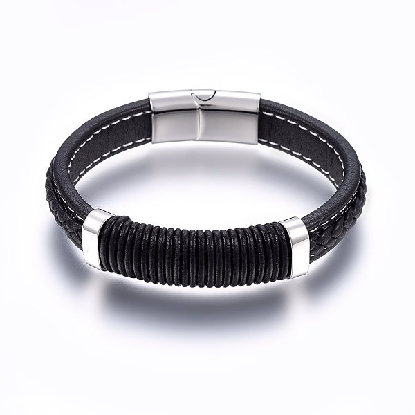 PandaHall Leather Cord Bracelets, 304 Stainless Steel Magnetic Clasp, Rectangle, Stainless Steel Color, 8-5/8 inch(22cm), 12~15x6~10mm...
PandaHall Leather Cord Bracelets, 304 Stainless Steel Magnetic Clasp, Rectangle, Stainless Steel Color, 8-5/8 inch(22cm), 12~15x6~10mm...