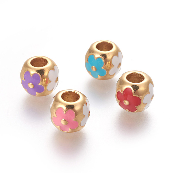 PandaHall 304 Stainless Steel European Beads, Ion Plating (IP), with Enamel, Large Hole Beads, Round with Flower, Golden, Mixed Color..., Multicolor
PandaHall 304 Stainless Steel European Beads, Ion Plating (IP), with Enamel, Large Hole Beads, Round with Flower, Golden, Mixed Color..., Multicolor