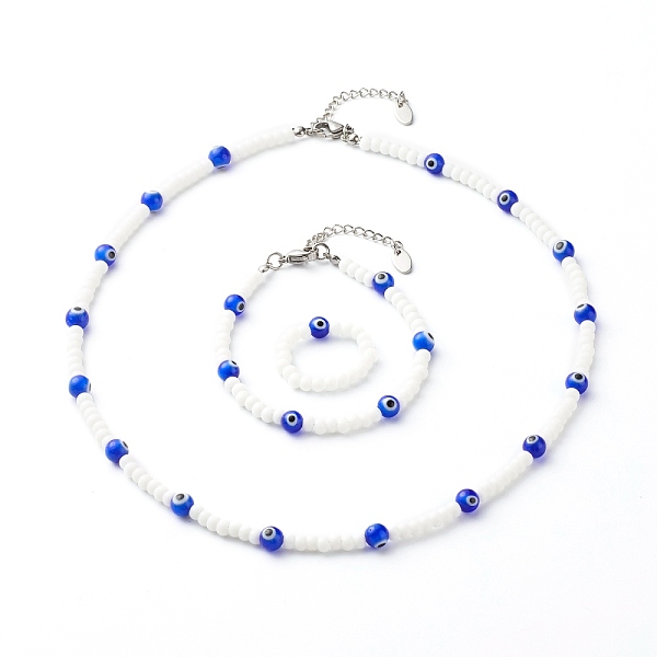 PandaHall Handmade Glass Beaded Jewelry Set, Including Necklace & Bracelet & Rings, with Lampwork Beads, 304 Stainless Steel Lobster Claw..., Blue
PandaHall Handmade Glass Beaded Jewelry Set, Including Necklace & Bracelet & Rings, with Lampwork Beads, 304 Stainless Steel Lobster Claw..., Blue