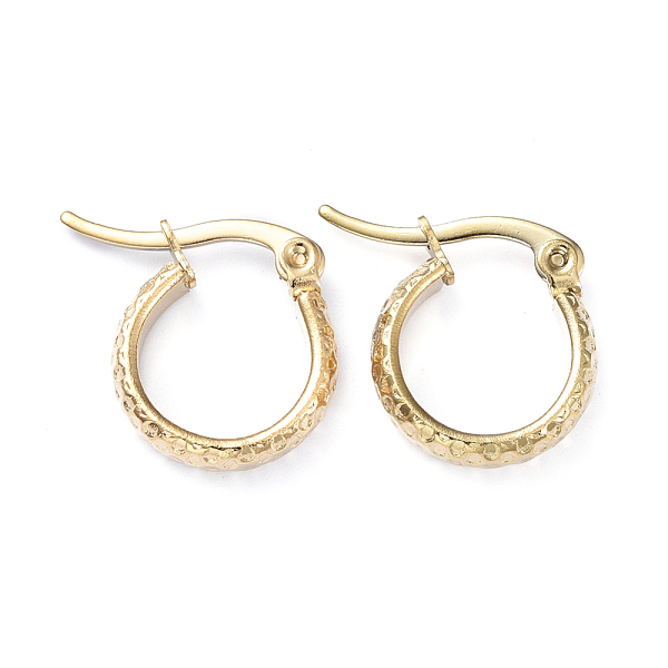 PandaHall 201 Stainless Steel Hoop Earrings, with 304 Stainless Steel Pins, Dapped Ring Shape, Golden, 15.5x13.5x3.5mm, Pin: 1x0.7mm 304...
PandaHall 201 Stainless Steel Hoop Earrings, with 304 Stainless Steel Pins, Dapped Ring Shape, Golden, 15.5x13.5x3.5mm, Pin: 1x0.7mm 304...