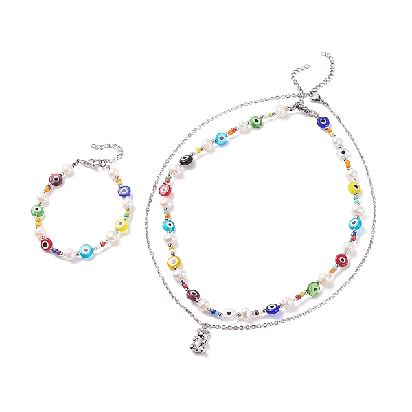 PandaHall Natural Pearl and Evil Eye Jewelry Set with Bear Pendant, 1Pc Beaded Bracelet & 1Pc Necklace and 1Pc Pendant Necklace for Women...
PandaHall Natural Pearl and Evil Eye Jewelry Set with Bear Pendant, 1Pc Beaded Bracelet & 1Pc Necklace and 1Pc Pendant Necklace for Women...