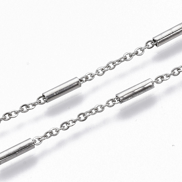 PandaHall 304 Stainless Steel Cable Chains, with Steel Column Beads, Soldered, Flat Oval, Stainless Steel Color, 2x1.6x0.3mm, about 39.37...
PandaHall 304 Stainless Steel Cable Chains, with Steel Column Beads, Soldered, Flat Oval, Stainless Steel Color, 2x1.6x0.3mm, about 39.37...