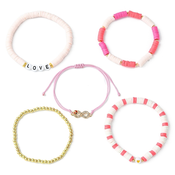 PandaHall 5Pcs 5 Style Polymer Clay Heishi & Word Love Beaded Stretch Bracelets Set, Brass Infinity Link Adjustable Bracelets, Mixed Color..., Multicolor
PandaHall 5Pcs 5 Style Polymer Clay Heishi & Word Love Beaded Stretch Bracelets Set, Brass Infinity Link Adjustable Bracelets, Mixed Color..., Multicolor
