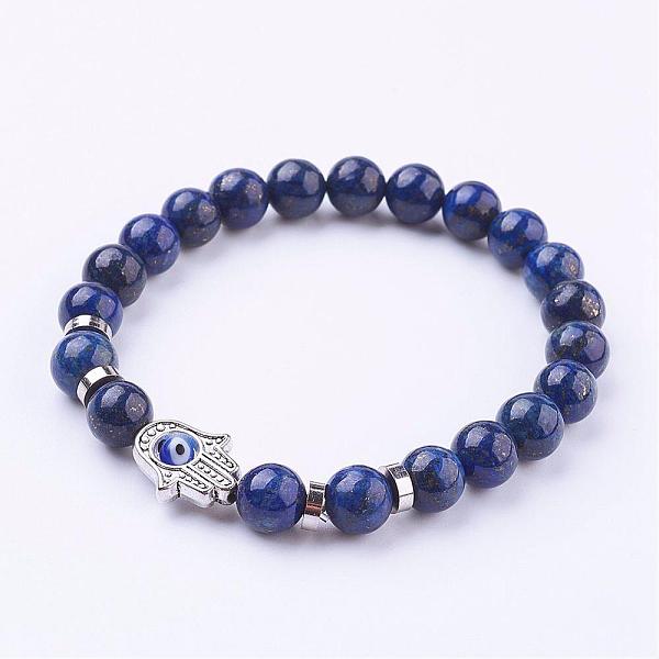 PandaHall Natural Lapis Lazuli(Dyed) Stretch Bracelets, with Tibetan Style Frame Links and Evil Eye Lampwork Round Bead, Hamsa Hand/Hand of..., Blue
PandaHall Natural Lapis Lazuli(Dyed) Stretch Bracelets, with Tibetan Style Frame Links and Evil Eye Lampwork Round Bead, Hamsa Hand/Hand of..., Blue