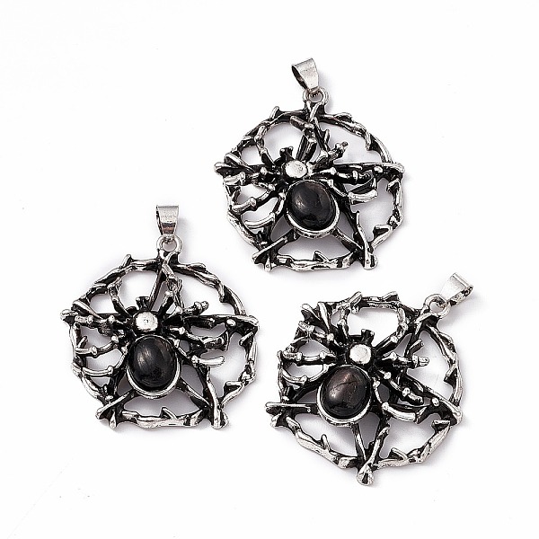 PandaHall Natural Hypersthene Pendants, Flat Round with Spider Charms, with Antique Silver Color Brass Findings, 37~38x34~35x9mm, Hole...
PandaHall Natural Hypersthene Pendants, Flat Round with Spider Charms, with Antique Silver Color Brass Findings, 37~38x34~35x9mm, Hole...