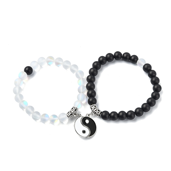 PandaHall 2Pcs 2 Color Synthetic Moonstone & Glass Round Beaded Stretch Bracelets Set, Magnetic Alloy Enamel Yin-yang Matching Couple..., Multicolor
PandaHall 2Pcs 2 Color Synthetic Moonstone & Glass Round Beaded Stretch Bracelets Set, Magnetic Alloy Enamel Yin-yang Matching Couple..., Multicolor