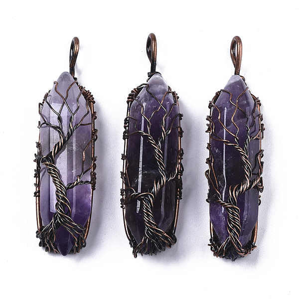 PandaHall Natural Amethyst Big Wire Wrapped Pendants, with Brass Wires, prismatic with Tree of Life, Red Copper, 48~62x14~17x13~18mm, Hole...
PandaHall Natural Amethyst Big Wire Wrapped Pendants, with Brass Wires, prismatic with Tree of Life, Red Copper, 48~62x14~17x13~18mm, Hole...