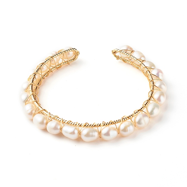 PandaHall Brass Cuff Bangles, with Natural Pearl Beads and Copper Wire, Golden, 1/4 inch(0.65cm), Inner Diameter: 2-1/8 inch(5.4cm) Pearl
PandaHall Brass Cuff Bangles, with Natural Pearl Beads and Copper Wire, Golden, 1/4 inch(0.65cm), Inner Diameter: 2-1/8 inch(5.4cm) Pearl
