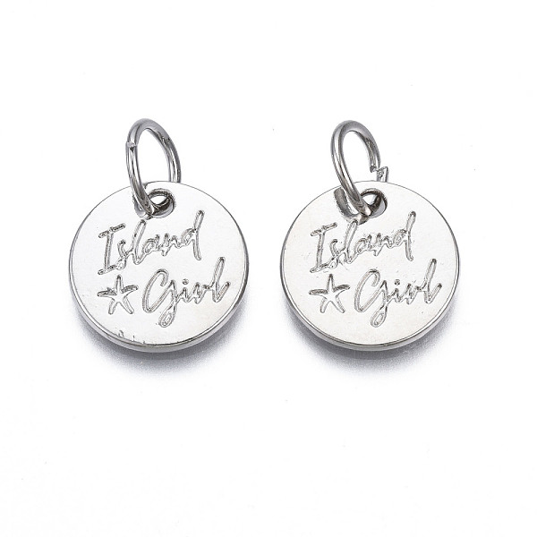PandaHall Rack Plating Alloy Charms, Cadmium Free & Lead Free, with Jump Rings, Flat Round with Word Island Girl, Platinum, 15mm, Jump Ring...
PandaHall Rack Plating Alloy Charms, Cadmium Free & Lead Free, with Jump Rings, Flat Round with Word Island Girl, Platinum, 15mm, Jump Ring...