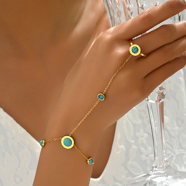 PandaHall Vintage Real 18K Gold Plated Stainless Steel Synthetic Turquoise Link Ring Bracelets for Women Synthetic Turquoise
PandaHall Vintage Real 18K Gold Plated Stainless Steel Synthetic Turquoise Link Ring Bracelets for Women Synthetic Turquoise