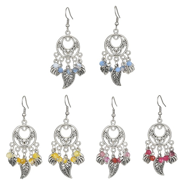 PandaHall Dyed Natural Agate Beaded Tassel Earrings, Alloy Leaf Chandelier Earrings with 304 Stainless Steel Pins, Mixed Color, 60x22mm..., Multicolor
PandaHall Dyed Natural Agate Beaded Tassel Earrings, Alloy Leaf Chandelier Earrings with 304 Stainless Steel Pins, Mixed Color, 60x22mm..., Multicolor
