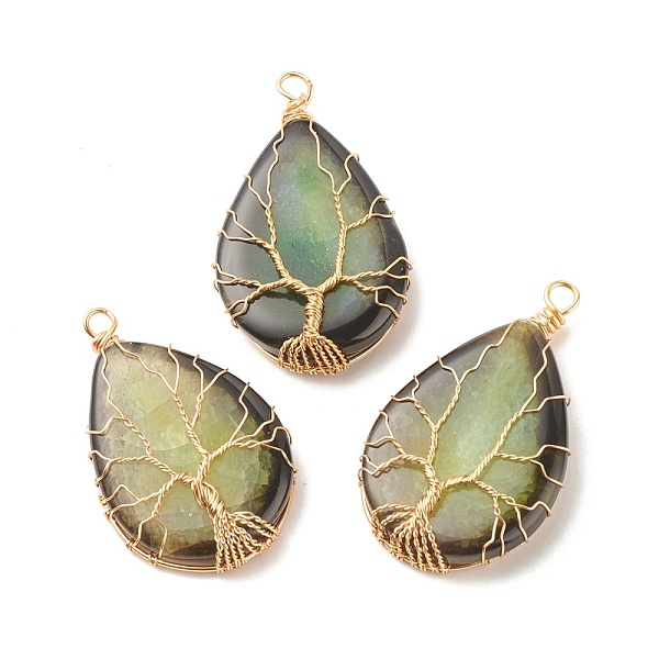PandaHall Natural Crackle Agate Pendants, Dyed, with Golden Tone Eco-Friendly Copper Wire Wrapped, Teardrop with Tree, Green...
PandaHall Natural Crackle Agate Pendants, Dyed, with Golden Tone Eco-Friendly Copper Wire Wrapped, Teardrop with Tree, Green...
