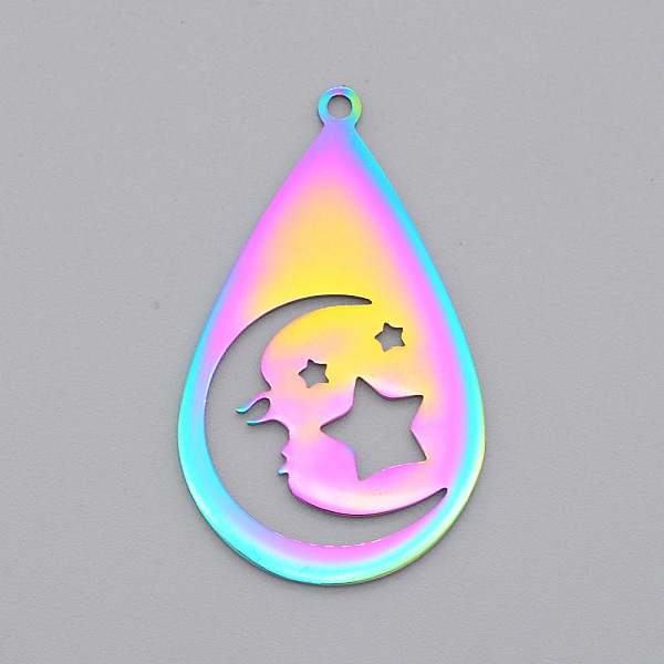 PandaHall Ion Plating(IP) 201 Stainless Steel Pendants, Laser Cut, Teardrop with Moon & Star, Rainbow Color, 38x22x1mm, Hole: 1.8mm 201...
PandaHall Ion Plating(IP) 201 Stainless Steel Pendants, Laser Cut, Teardrop with Moon & Star, Rainbow Color, 38x22x1mm, Hole: 1.8mm 201...