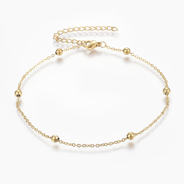 PandaHall 304 Stainless Steel Anklets, with Lobster Claw Clasps, Round Beads and Cable Chains, Golden, 9 inch(230mm), 1.5mm Stainless Steel
PandaHall 304 Stainless Steel Anklets, with Lobster Claw Clasps, Round Beads and Cable Chains, Golden, 9 inch(230mm), 1.5mm Stainless Steel