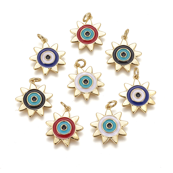PandaHall Brass Enamel Pendants, Sun with Evil Eye, Golden, Mixed Color, 19x17x2mm, Hole: 2mm Brass+Enamel Evil Eye Multicolor
PandaHall Brass Enamel Pendants, Sun with Evil Eye, Golden, Mixed Color, 19x17x2mm, Hole: 2mm Brass+Enamel Evil Eye Multicolor