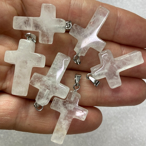PandaHall Natural Quartz Crystal Pendants, Rock Crystal Pendants, with Platinum Tone Brass Findings, Cross, 25x18mm Quartz Crystal Cross
PandaHall Natural Quartz Crystal Pendants, Rock Crystal Pendants, with Platinum Tone Brass Findings, Cross, 25x18mm Quartz Crystal Cross