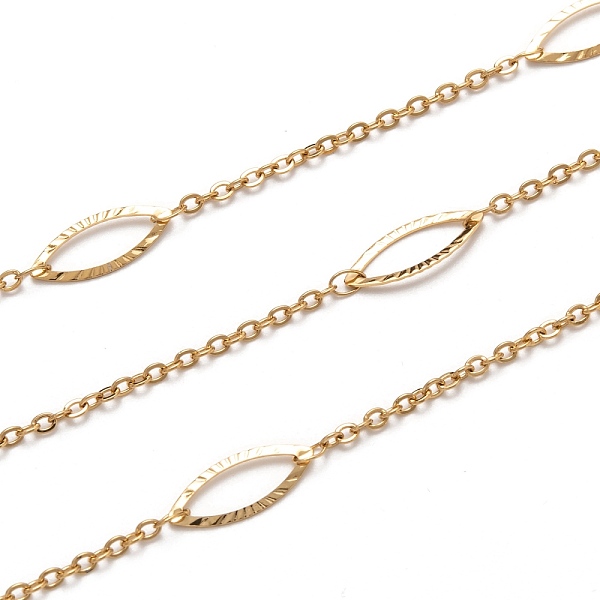 PandaHall 304 Stainless Steel Horse Eye Link Cable Chains, Soldered, Textured, with Spool, Golden, Link: 2.5x2x0.5mm, Horse Eye: 15x6x0.5mm...
PandaHall 304 Stainless Steel Horse Eye Link Cable Chains, Soldered, Textured, with Spool, Golden, Link: 2.5x2x0.5mm, Horse Eye: 15x6x0.5mm...