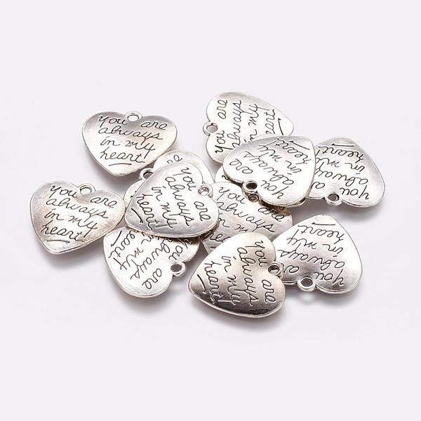 PandaHall Tibetan Style Carved Words Alloy Heart Pendants, Quote Pendants, Cadmium Free & Lead Free, Antique Silver, 20.3x21.4x2mm, Hole...
PandaHall Tibetan Style Carved Words Alloy Heart Pendants, Quote Pendants, Cadmium Free & Lead Free, Antique Silver, 20.3x21.4x2mm, Hole...